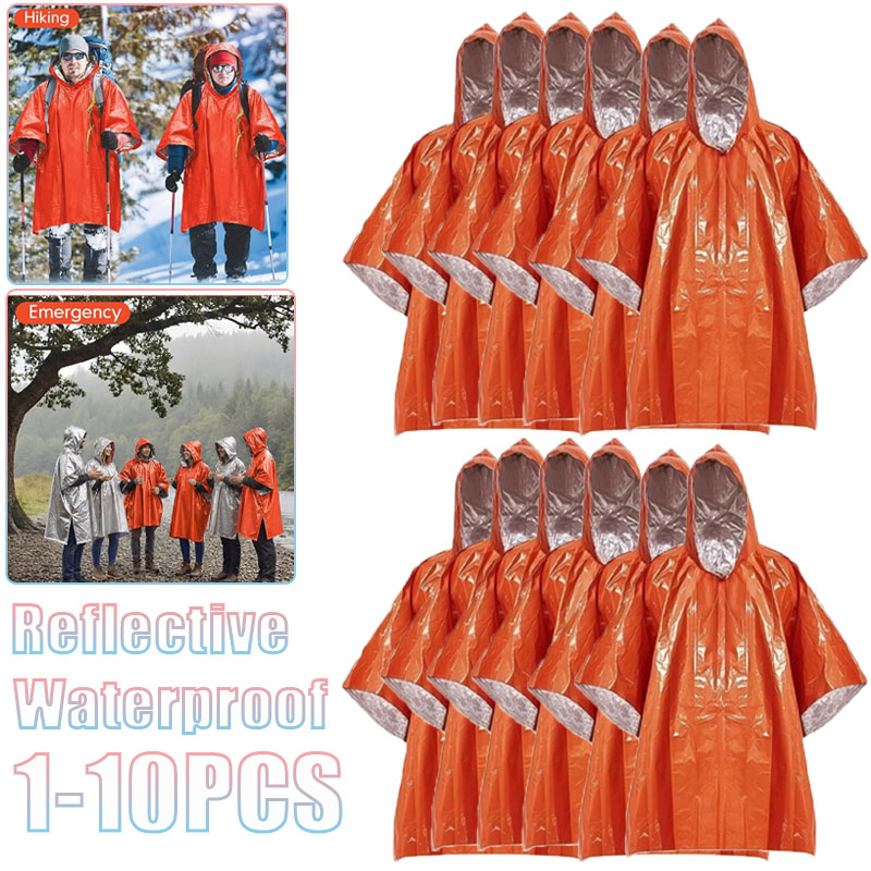 Survival Blanket Reflective - 1-10PCS Compact Thermal Emergency Poncho Blanket
